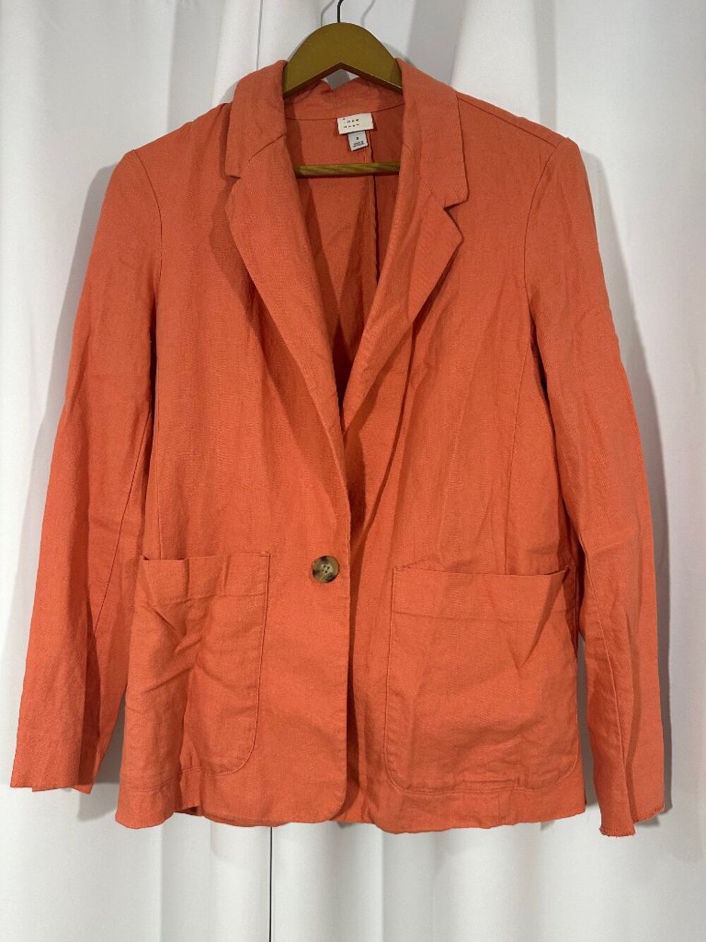 A New Day Small Linen Blend Blazer Coral Orange Open Front Summer Jacket